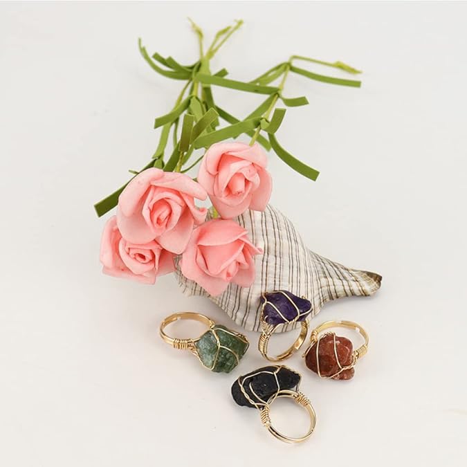 Adjustable Natural Stone Ring - Gold Plated