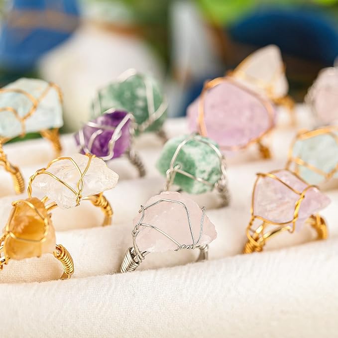 Adjustable Natural Stone Ring - Gold Plated