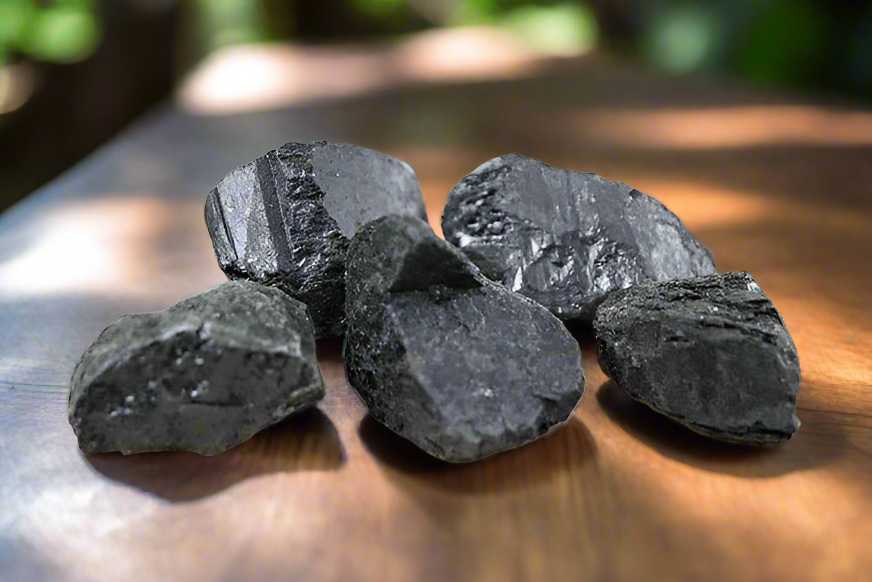 Black Tourmaline Chunks on a table