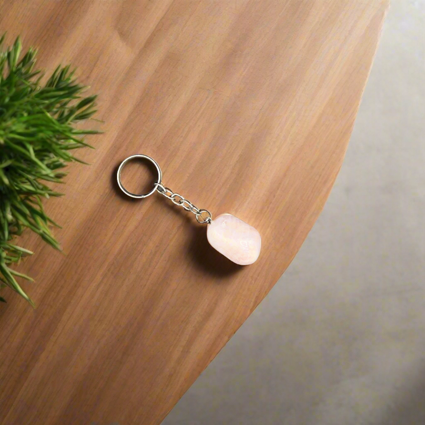 Polished Gemstone Keychain - Quartz, Rose