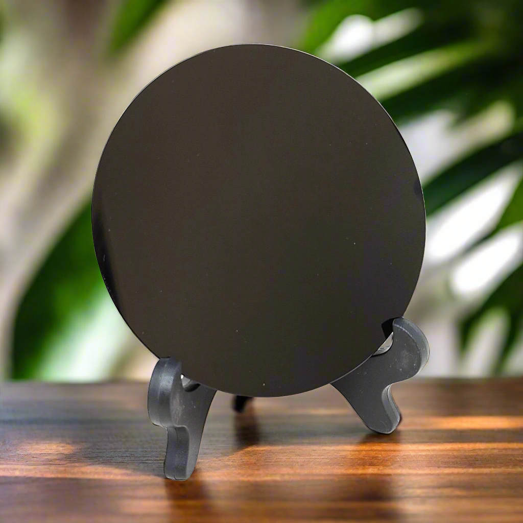 Obsidian Scrying Mirror with Stand - 4"
