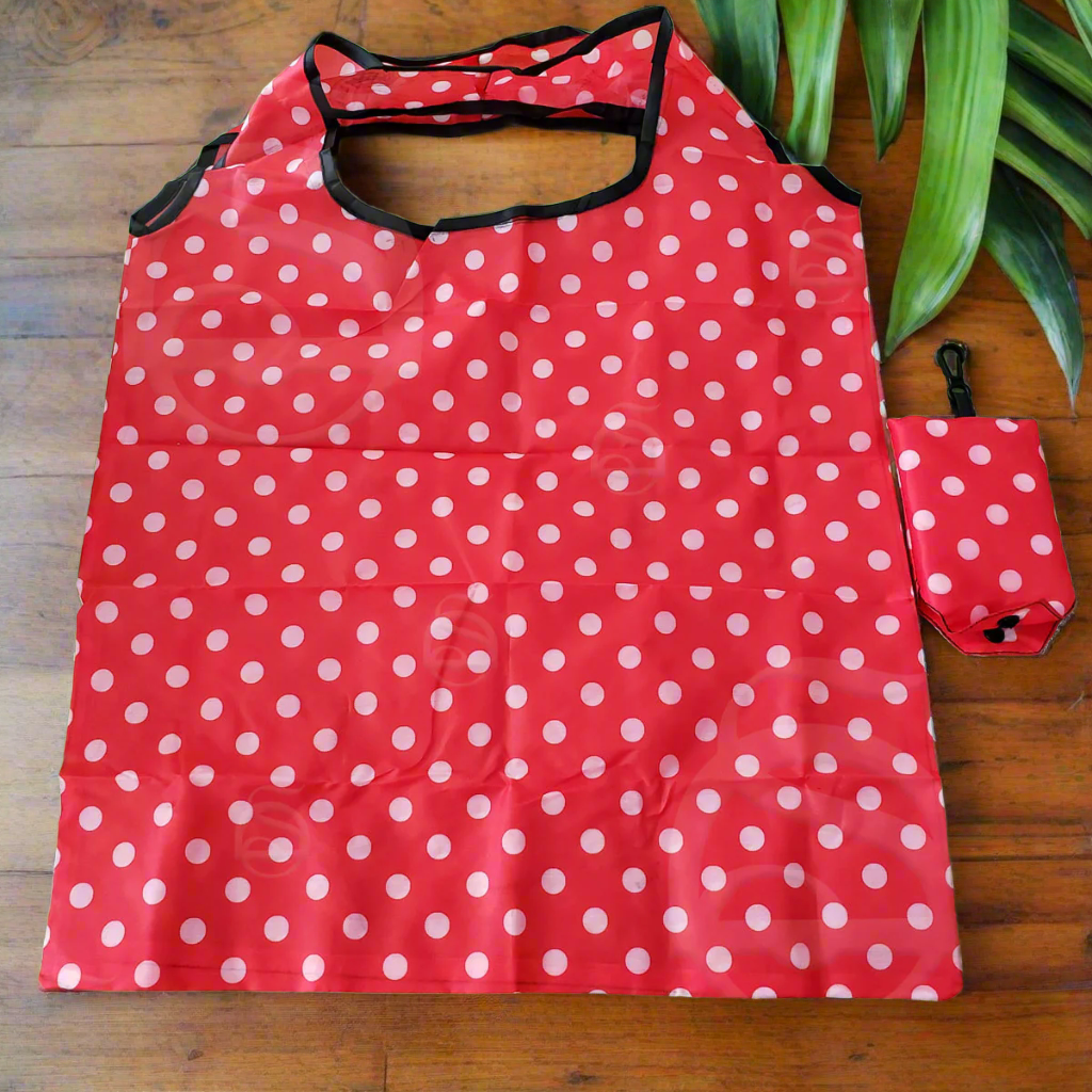 Eco-Friendly Foldable Shopping Bag - Red with Polka Dots
