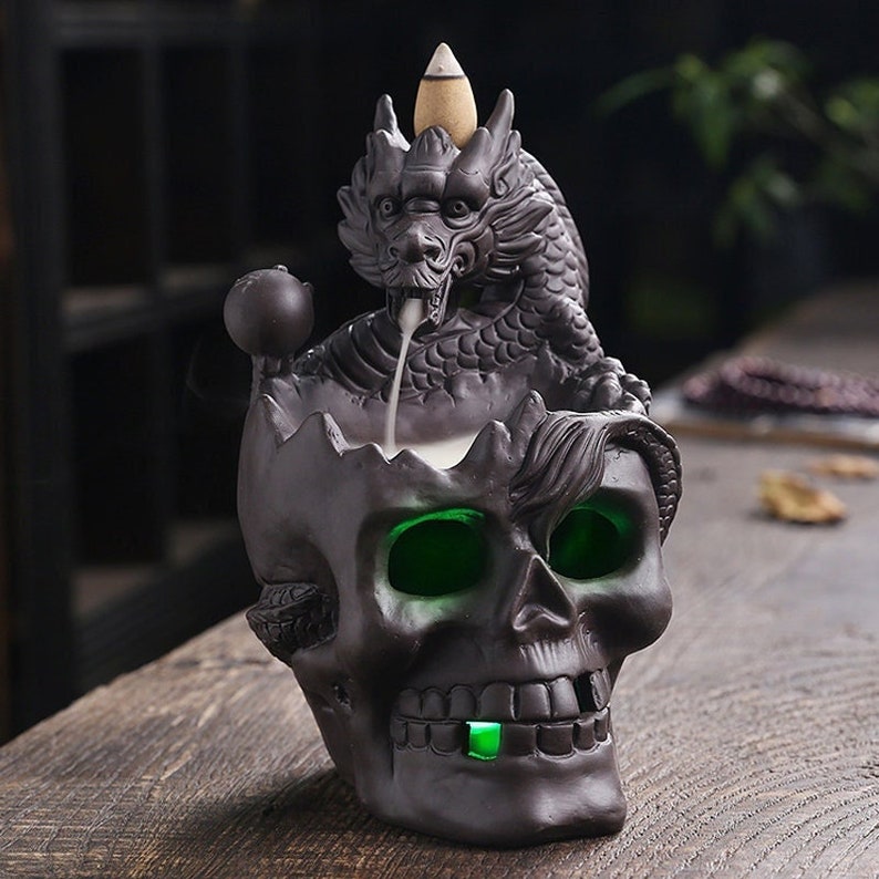 Backflow Incense Burner - Skull Dragon LED