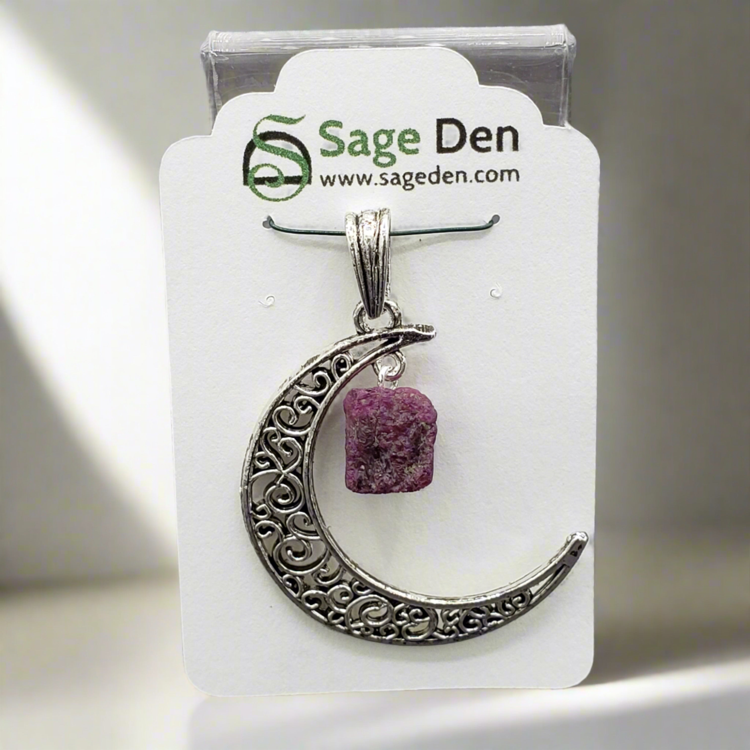 Crescent Moon with Ruby Chunk Pendant – Sage Den