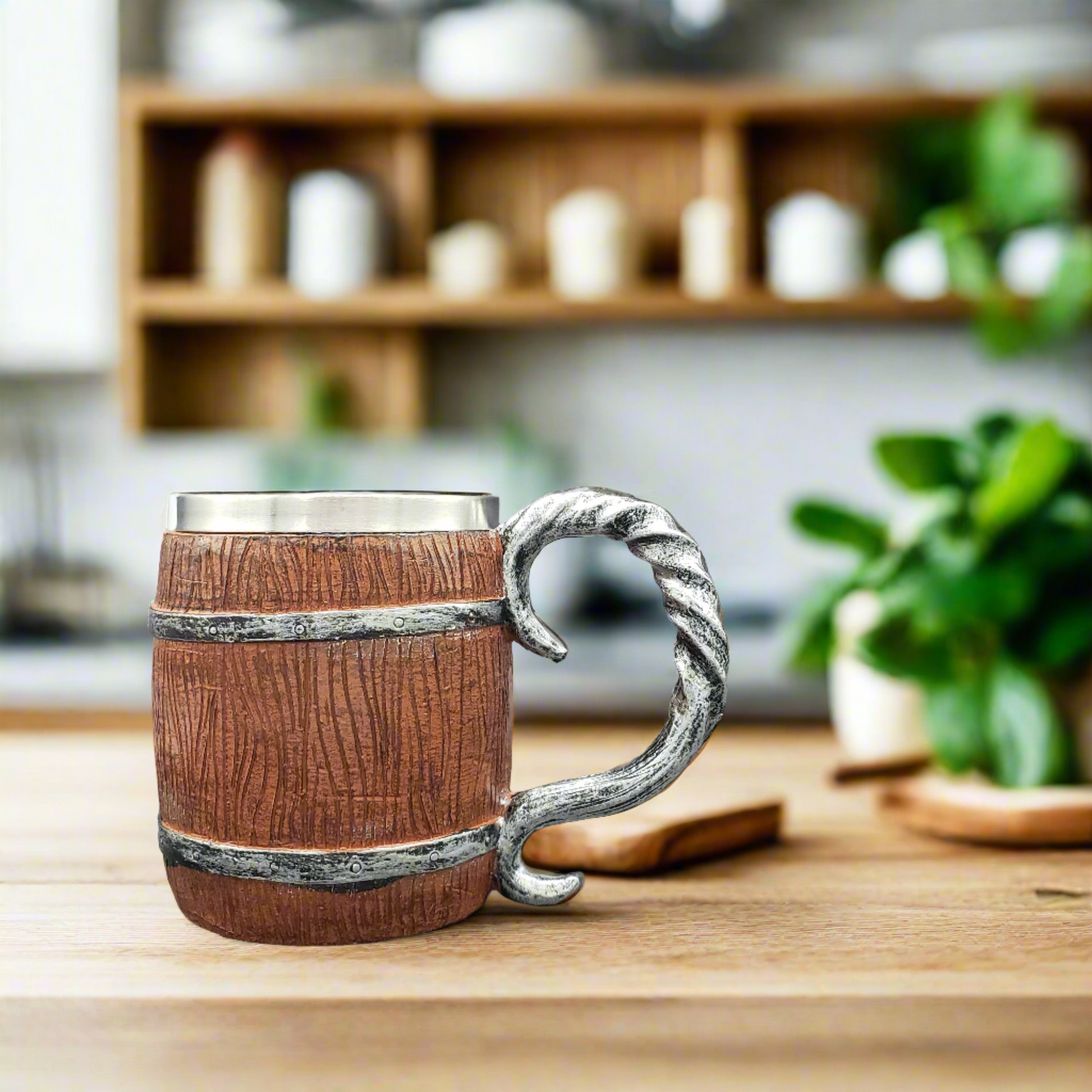 Wooden Barrel Mug w/ Stainless Steel Cup
