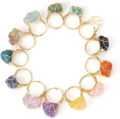 Adjustable Natural Stone Ring - Gold Plated