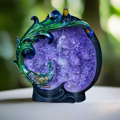Backflow Incense Burner - Peacock on Geode
