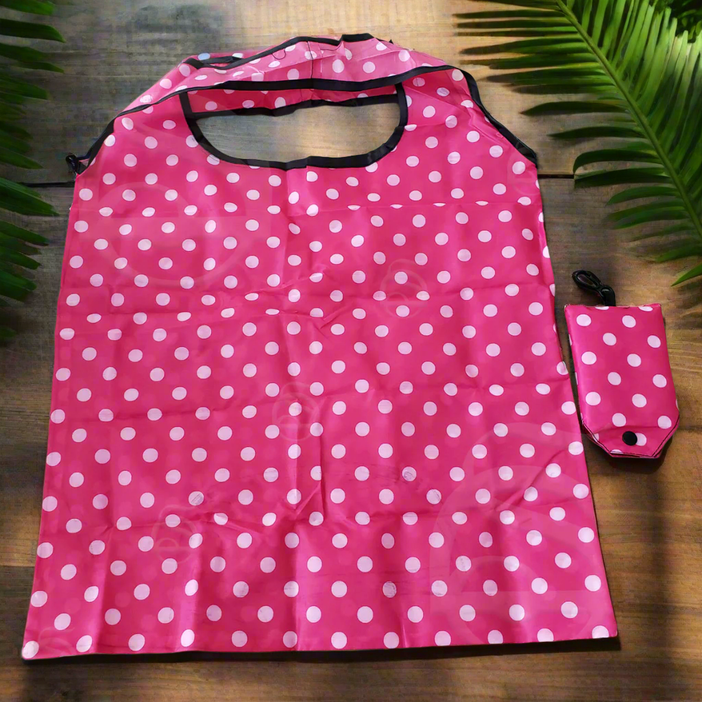 Eco-Friendly Foldable Shopping Bag - Pink Polka Dots