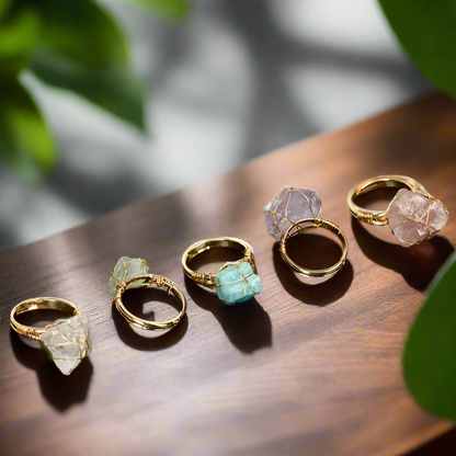 Adjustable Natural Stone Ring - Gold Plated