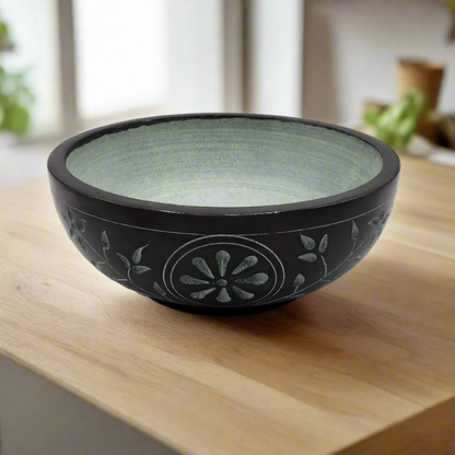 Black Sun Carved Soapstone Bowl