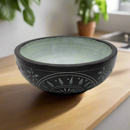 Black Sun Carved Soapstone Bowl