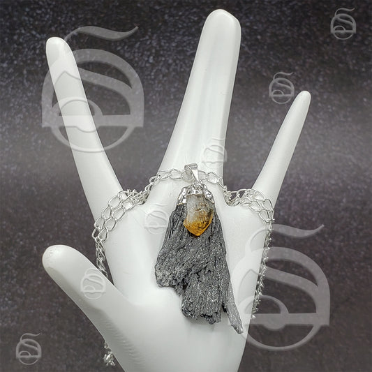 Black Kyanite with Citrine Necklace