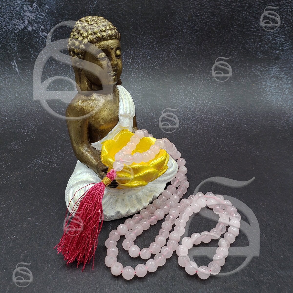 Gemstone Prayer Mala Necklace - Quartz, Rose
