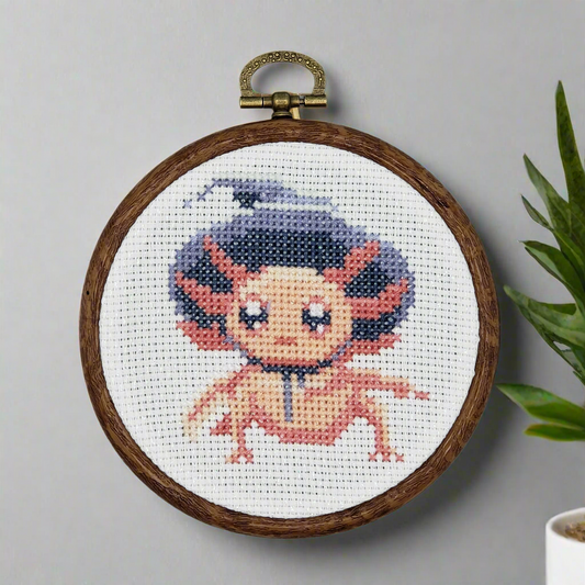 Hand Stitched Axolotl Witch Framed Art