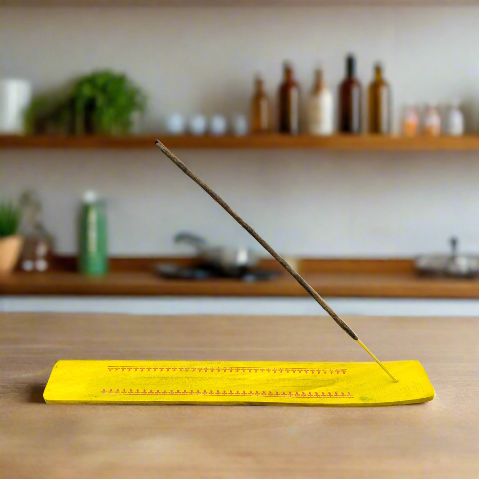 Painted Wood Incense Ash Catcher - Yellow