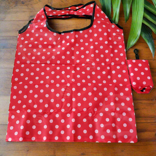 Eco-Friendly Foldable Shopping Bag - Red with Polka Dots