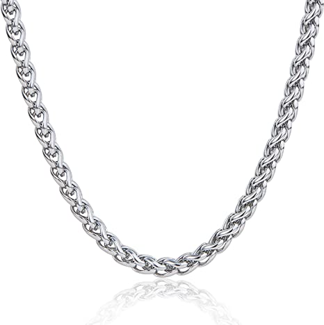 Necklace Chain with Clasp - Foxtail 4mm 22" Stainless Steel